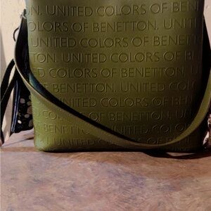 United Colors Of Benetton Olive Green Embossed Shoulder Bag